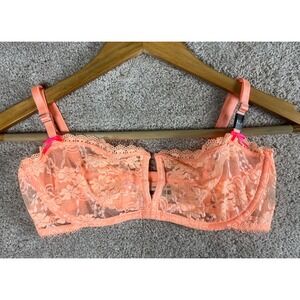 Vintage Victoria's‎ Secret Lace Unlined Demi Bra 32D Peach Floral Lingerie NWT